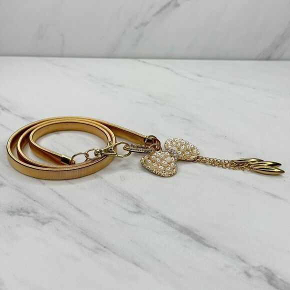 Sophia Collection Faux Pearl Rhinestone Bow Stretch Cinch Belt Size XS Small S - Picture 8 of 9